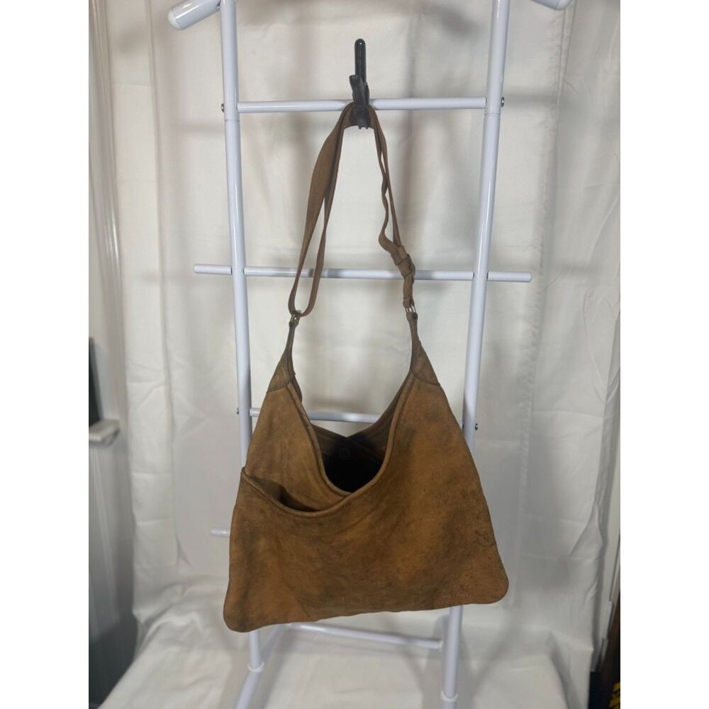 Lily & Lola Distressed Brown Leather Hobo Shoulder Bag Adjustable Strap